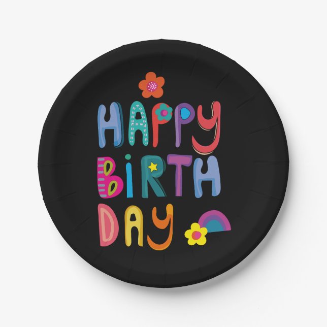 Cool Happy Birthday Colourful  Paper Plate (Front)