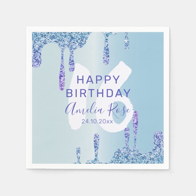 Cool Happy Birthday Ice Blue Glitter  Napkin (Front)