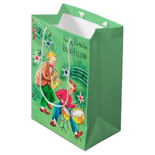 Cool Happy Birthday young fellow retro vintage  Medium Gift Bag