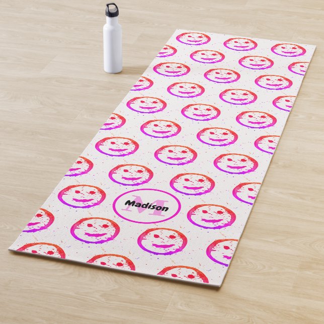 Cool Happy face pattern red pink white Monogram Yoga Mat (In Situ)