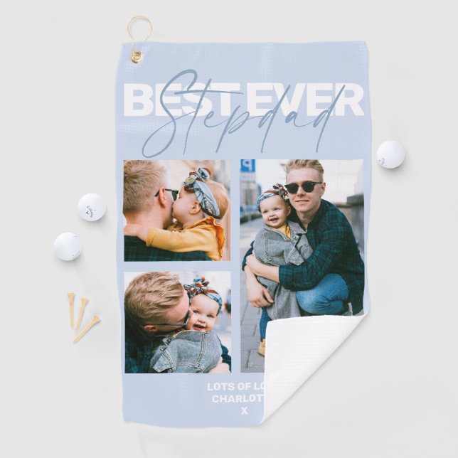 Cool Happy Fathers Day Stepdad 3 Photo Golf Towel (InSitu)