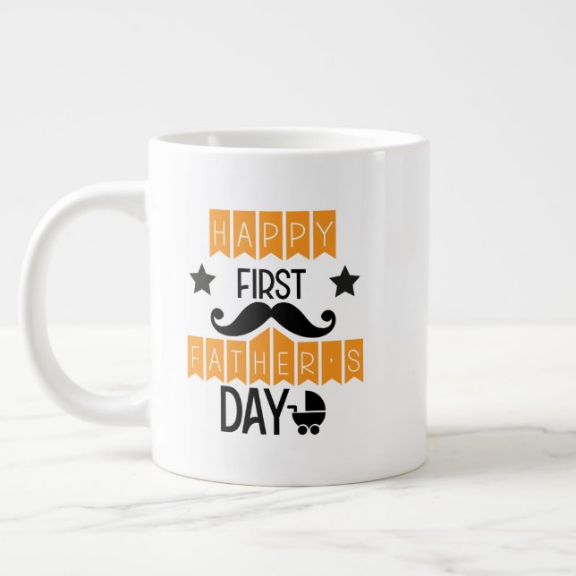 Cool Happy first Father's Day word art  Large Coffee Mug (Left)