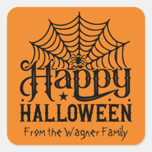 Cool Happy Halloween spider add name Square Sticker
