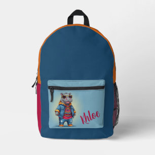 Cool Happy Hippo Personalised  Printed Backpack