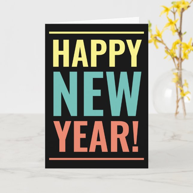 Cool Happy New Year card with modern typography (Yellow Flower)