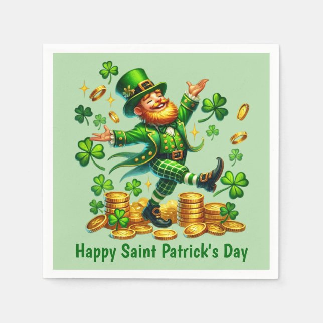 Cool Happy Saint Patrick's Day Leprechaun  Napkin (Front)