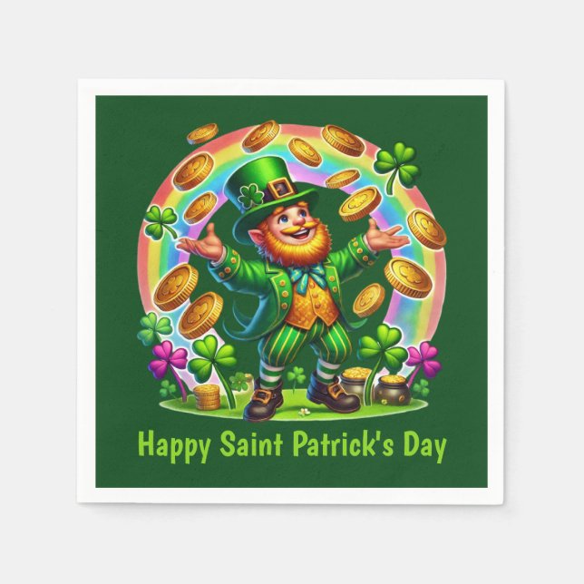 Cool Happy Saint Patrick's Day Leprechaun  Napkin (Front)