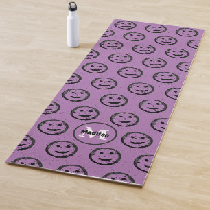 Cool Happy Smilin face pattern lavender Monogram Yoga Mat