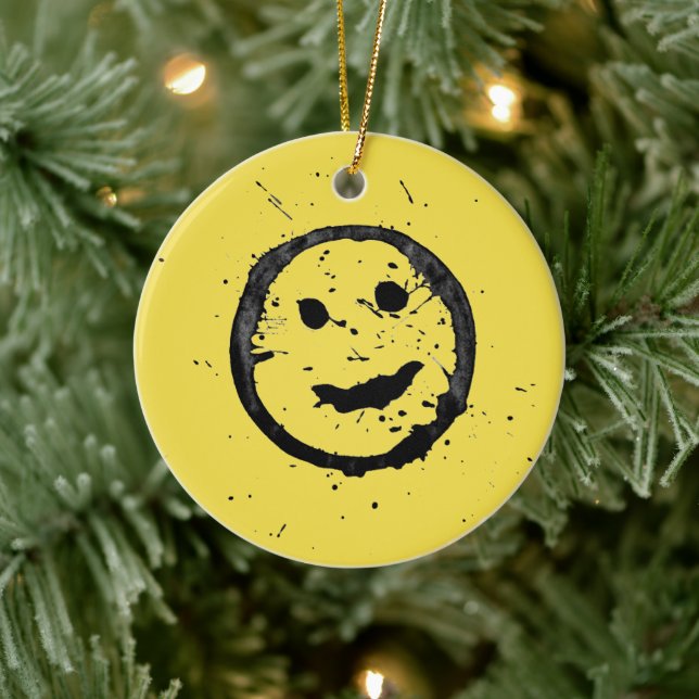 Cool Happy Smiling face yellow Ceramic Ornament (Tree)
