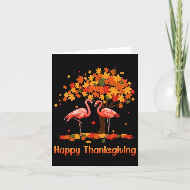 Cool Happy Thanksgiving Fall Flamingo Lover  Card (Front)