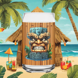 Cool Hawaii tiki head party Can Glass