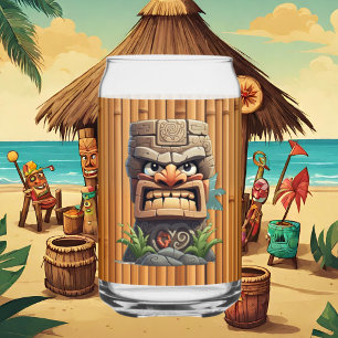 Cool Hawaii tiki head party Can Glass