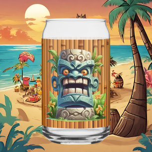 Cool Hawaii tiki head party Can Glass