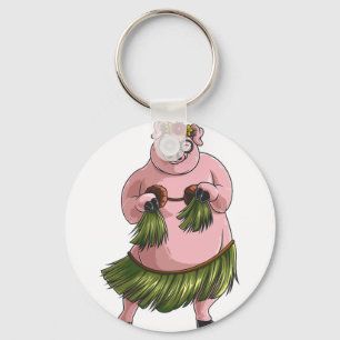 Cool Hawaiian Luau Pig Funny Boar Lover Hula Danci Key Ring