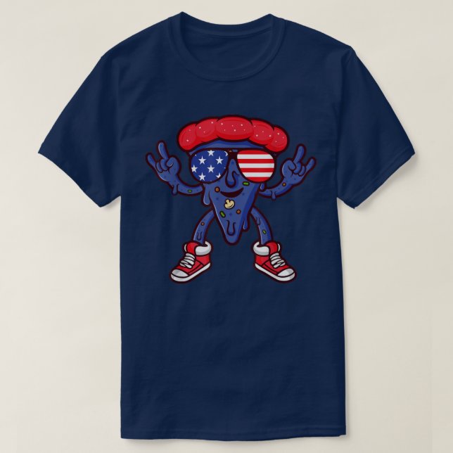 Cool Hawaiian Pizza American Flag Sunglasses 4th o T-Shirt (Design Front)