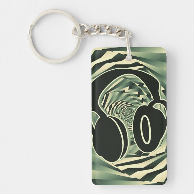 Cool Headphones Green Two Tone Spiral Key Ring (Front)