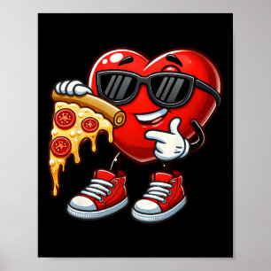 Cool Heart Eating Pizza Valentine Funny Kids Febru Poster