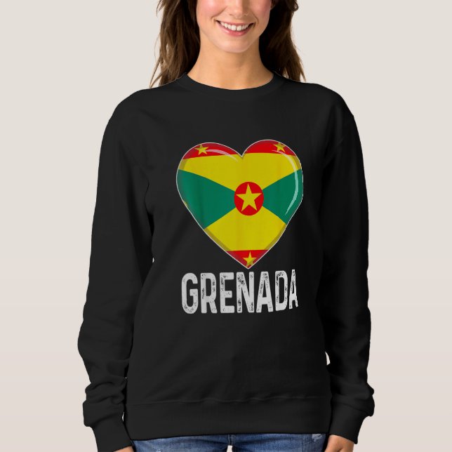 Cool Heart Grenada Flag Men Women Kid Patriotic   Sweatshirt (Front)