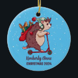 Cool Hedgehog Christmas Snowy Winter Holiday Ceramic Ornament<br><div class="desc">Cute cartoon animal ornament for kids and children. Perfect for first Christmas celebration with family. You can customise the text for any occasion.</div>