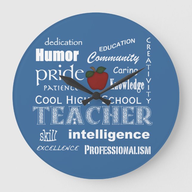 Cool High School Teacher Attributes+Red Apple Large Clock (Front)