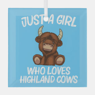 cool highland cow  girls kids scottish cattle cow  glass tree decoration