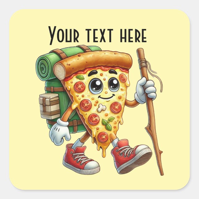 Cool hiking pizza party square sticker (Front)