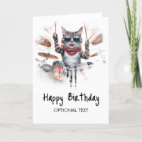 *~*Cool Hip Cat DRUMMER AP91 Birthday Card
