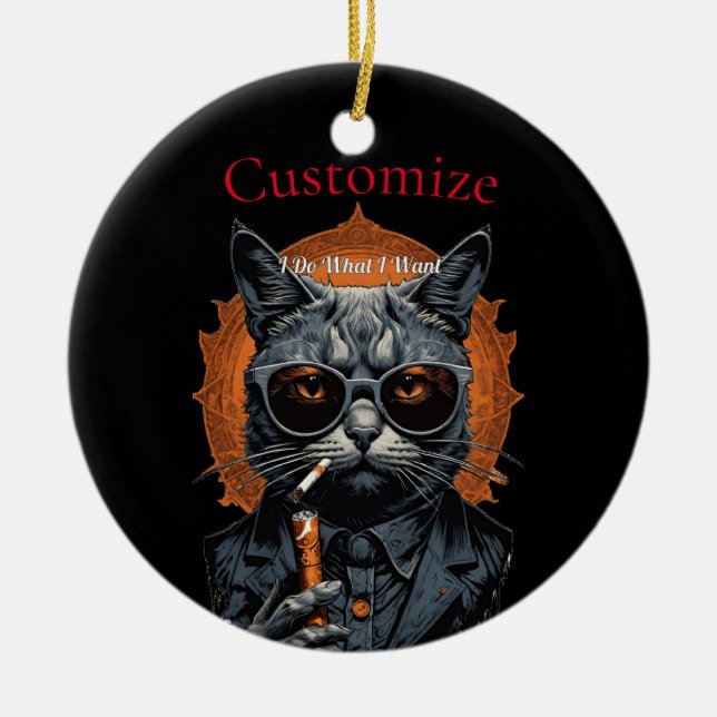 Cool Hip Cat Thunder_Cove Ceramic Ornament (Front)