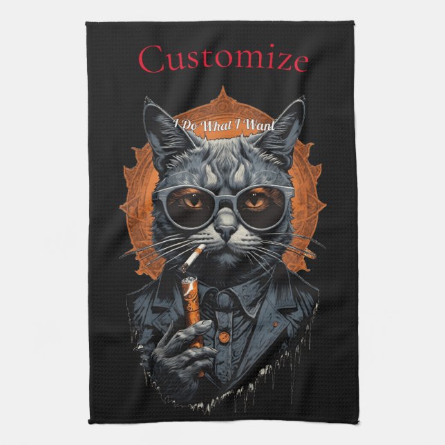 Cool Hip Cat Thunder_Cove Tea Towel (Vertical)