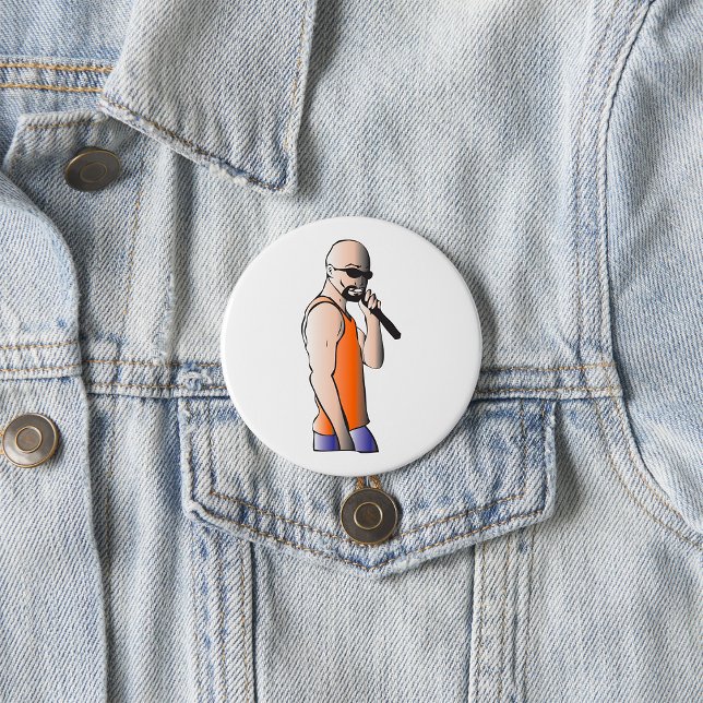 Cool Hip Hop Bald Guy Singer with Microphone  7.5 Cm Round Badge (Creator Uploaded)