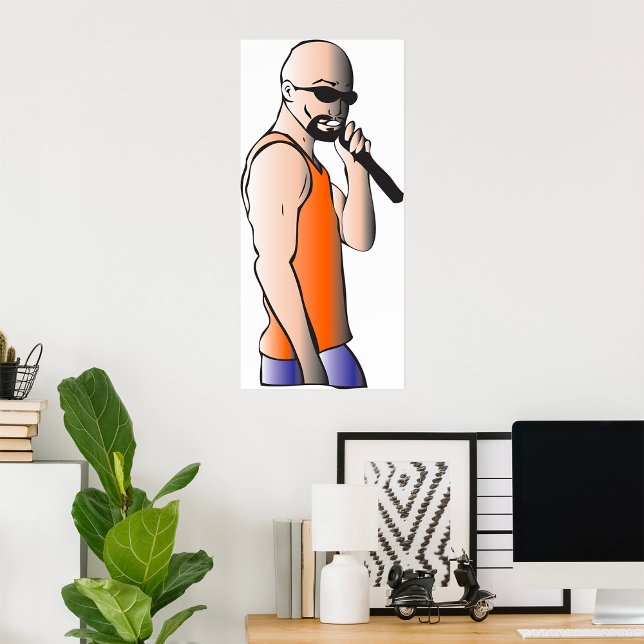 Cool Hip Hop Bald Guy Singer with Microphone  Poster (Creator Uploaded)