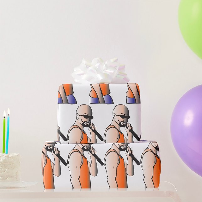 Cool Hip Hop Bald Guy Singer with Microphone  Wrapping Paper (Creator Uploaded)