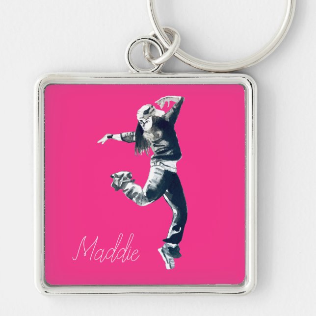 Cool hip hop dancer art key ring (Front)