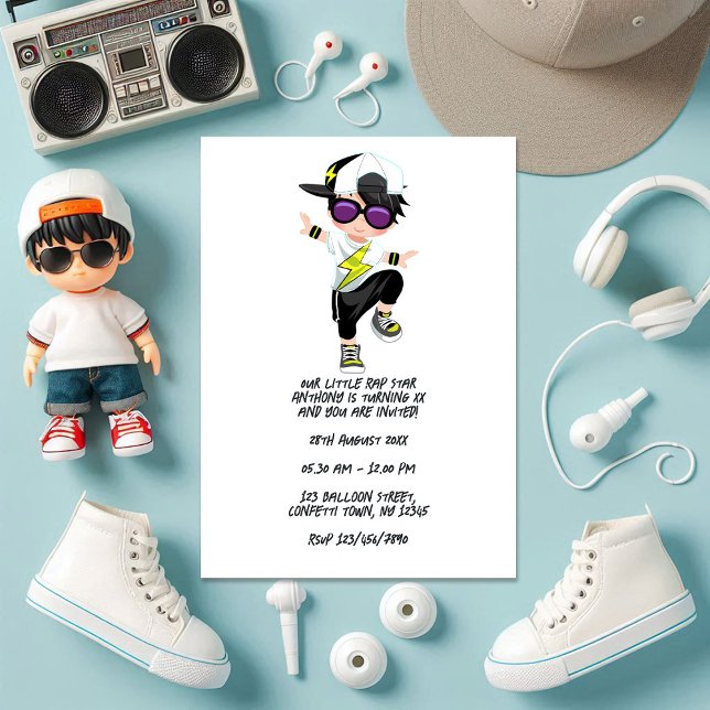Cool Hip Hop Rap Boy Break Dancer Birthday Party Invitation (Cool Hip Hop Rap Boy Break Dancer Birthday Party Invitation)