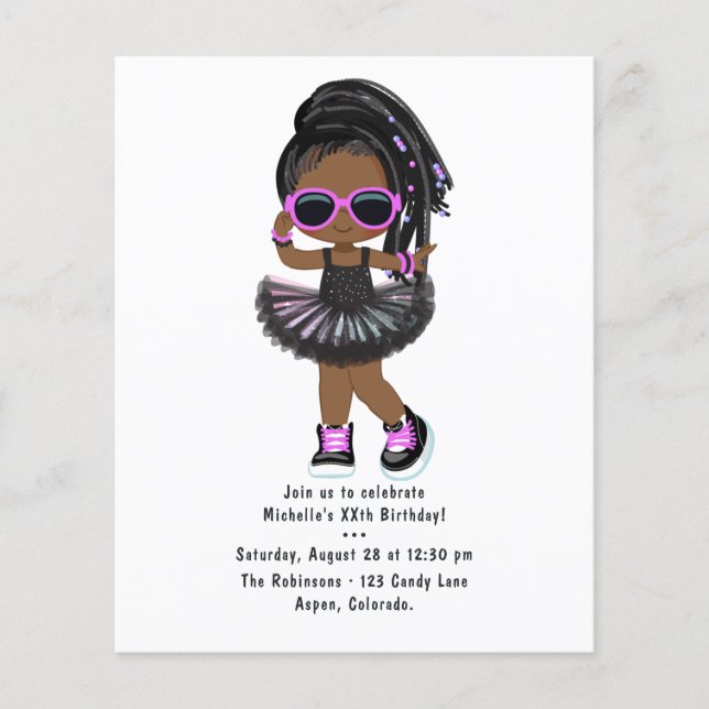 Cool Hip Hop Rap Tutu Girl Birthday Party Flyer (Front)