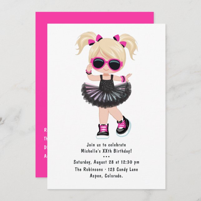 Cool Hip Hop Rap Tutu Girl Birthday Party Invitation (Front/Back)