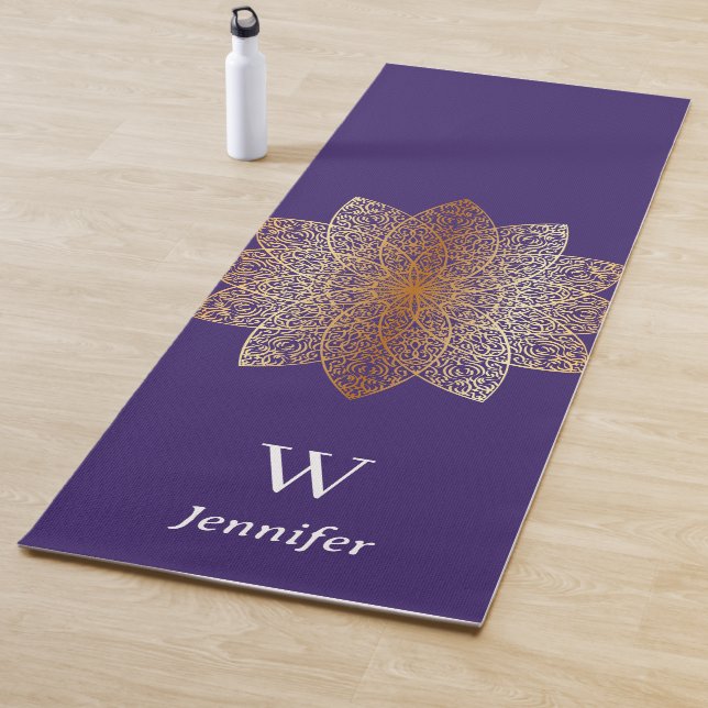 Cool hippie rose gold purple mandala illustration yoga mat (In Situ)