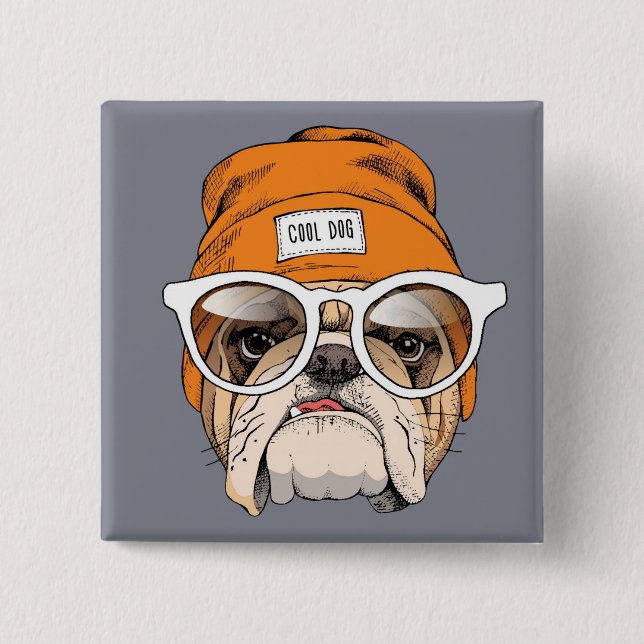 Cool Hipster Bulldog 15 Cm Square Badge (Front)