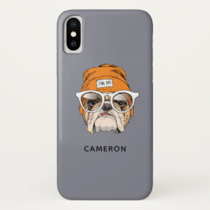 Cool Hipster Bulldog   Add Your Name iPhone X Case