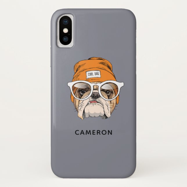 Cool Hipster Bulldog | Add Your Name Case-Mate iPhone Case (Back)