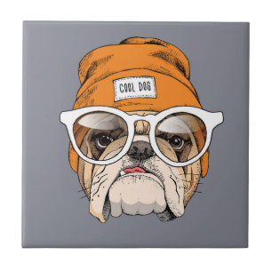 Cool Hipster Bulldog Ceramic Tile