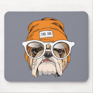 Cool Hipster Bulldog Mouse Pad