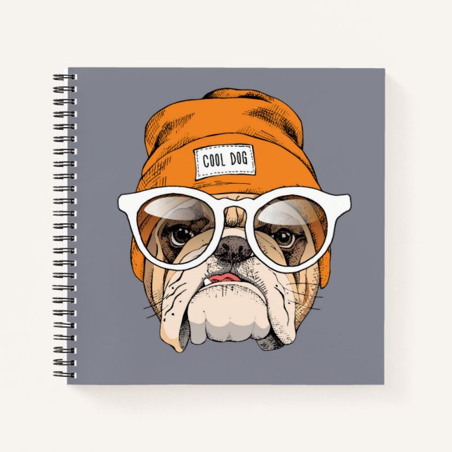 Cool Hipster Bulldog Notebook (Front)