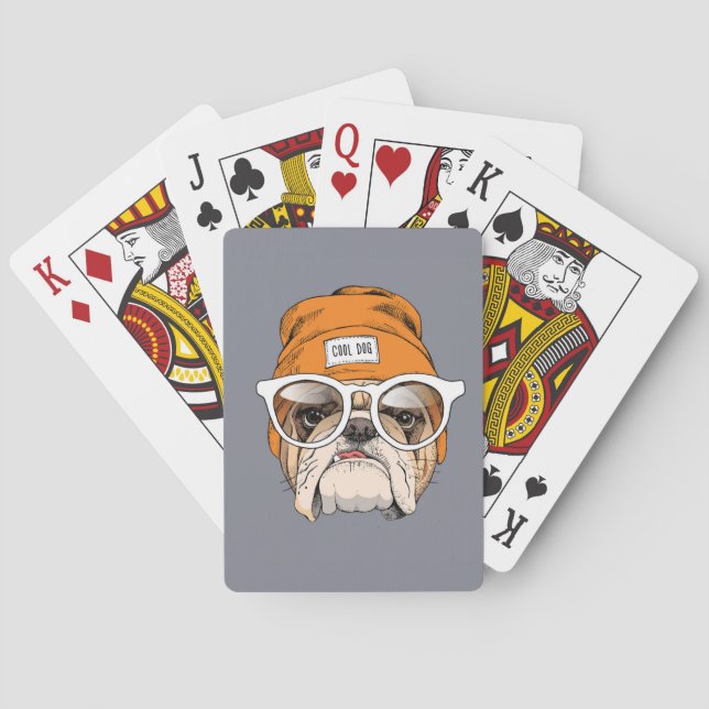 Cool Hipster Bulldog Playing Cards (Back)