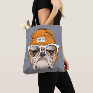 Cool Hipster Bulldog Tote Bag