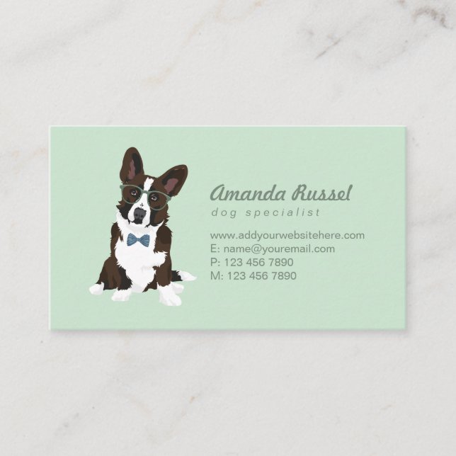 Cool Hipster Cardigan Welsh Corgi for Dog Lovers Business Card (Front)