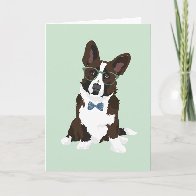 Cool Hipster Cardigan Welsh Corgi for Dog Lovers Card (Front)
