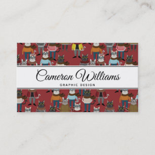 Cool Hipster Cat Pattern   Add Your Name Business Card