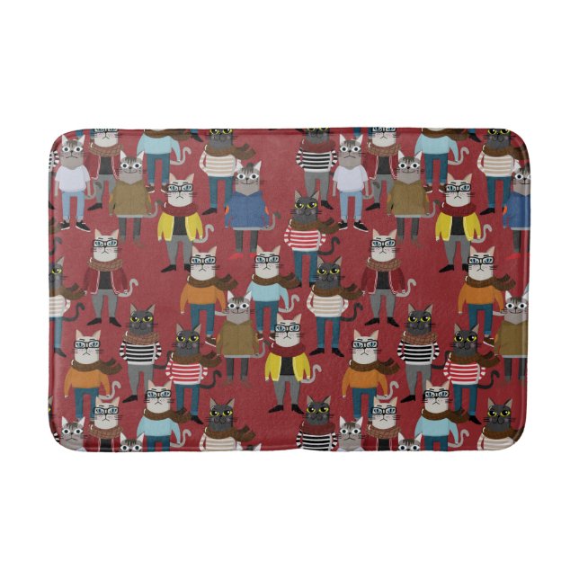 Cool Hipster Cat Pattern Bath Mat (Front)