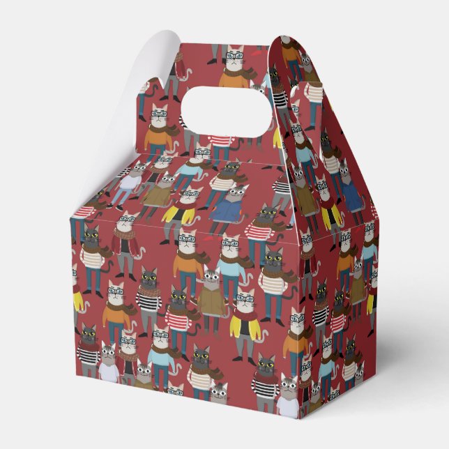 Cool Hipster Cat Pattern Favour Box (Front Side)